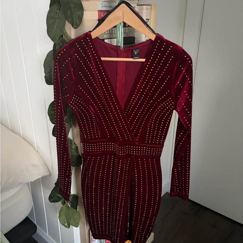 Windsor Burgundy Velvet Dress with Gold Accents